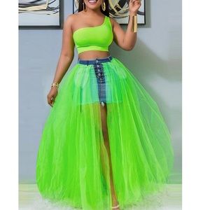 Neon Tulle Denim Skirt